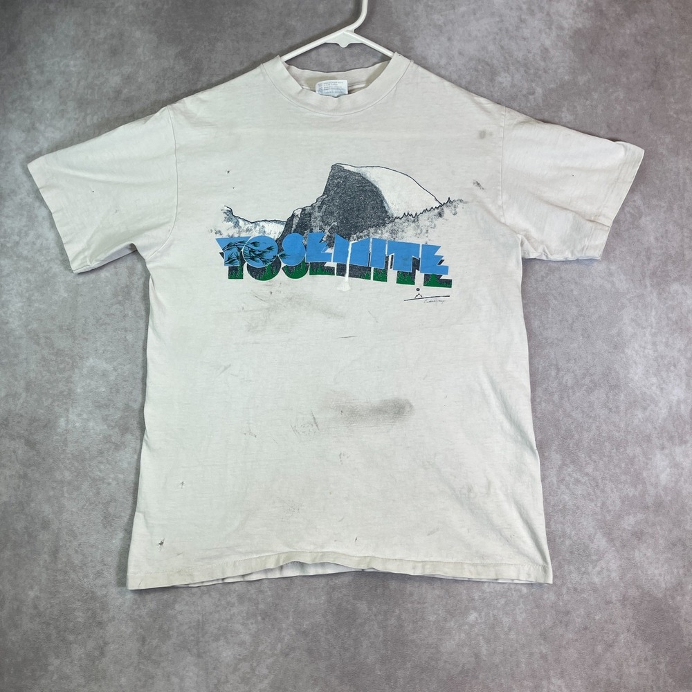 VTG Yosemite National Park Shirt Adult Medium White Half Dome Thrashed USA 80s